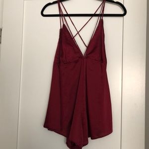 Silk Burgundy Romper